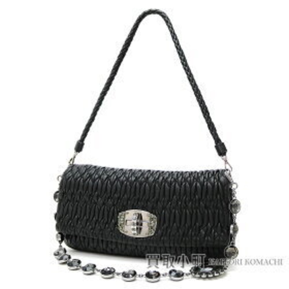 Miu Miu Nappa Crystal Nero Lambskin Bejeweled Chain Pochette Rhinestones FVJ